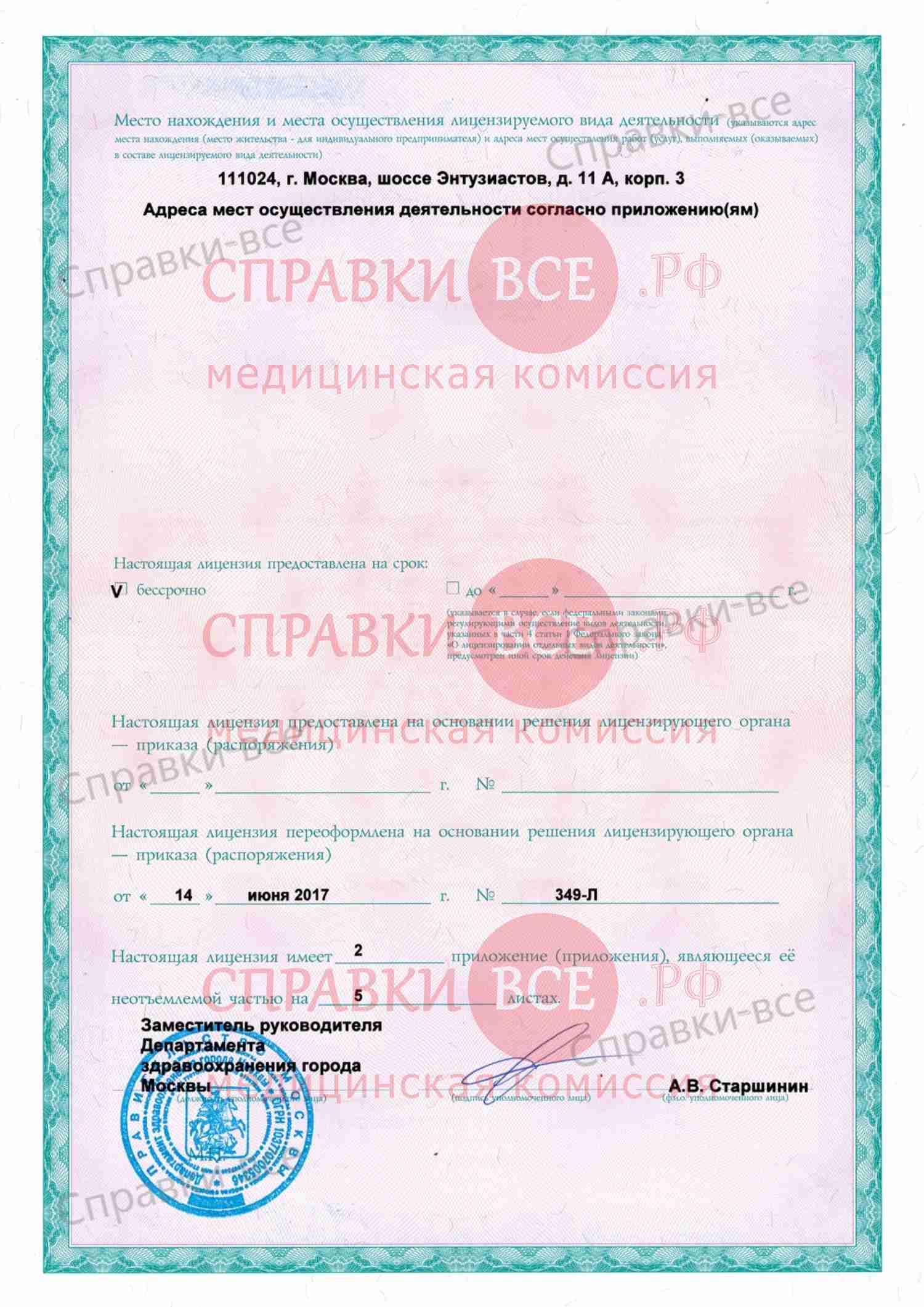 Лицензия медицинской комиссии на Авиамоторной 1