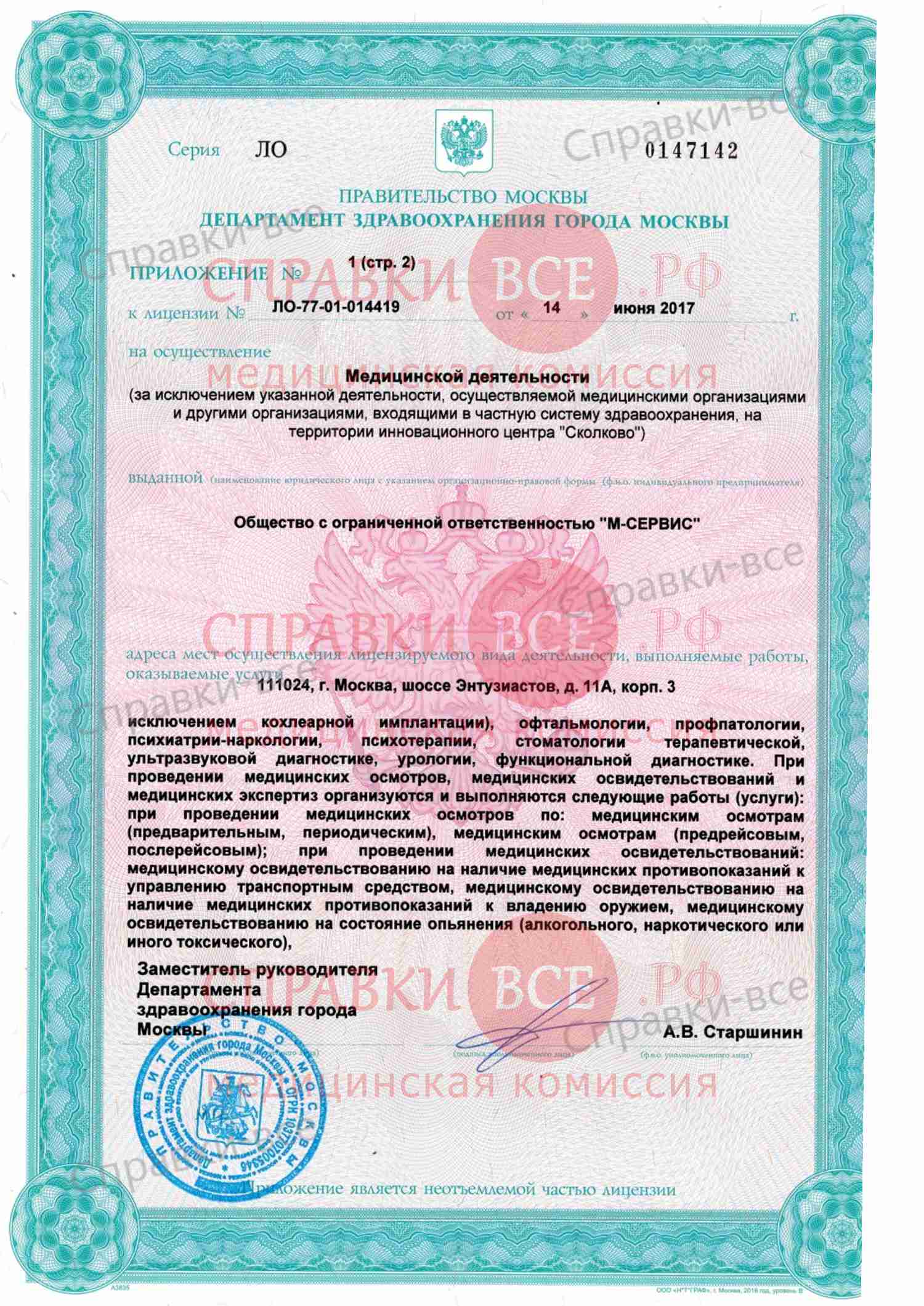 Лицензия медицинской комиссии на Авиамоторной 2