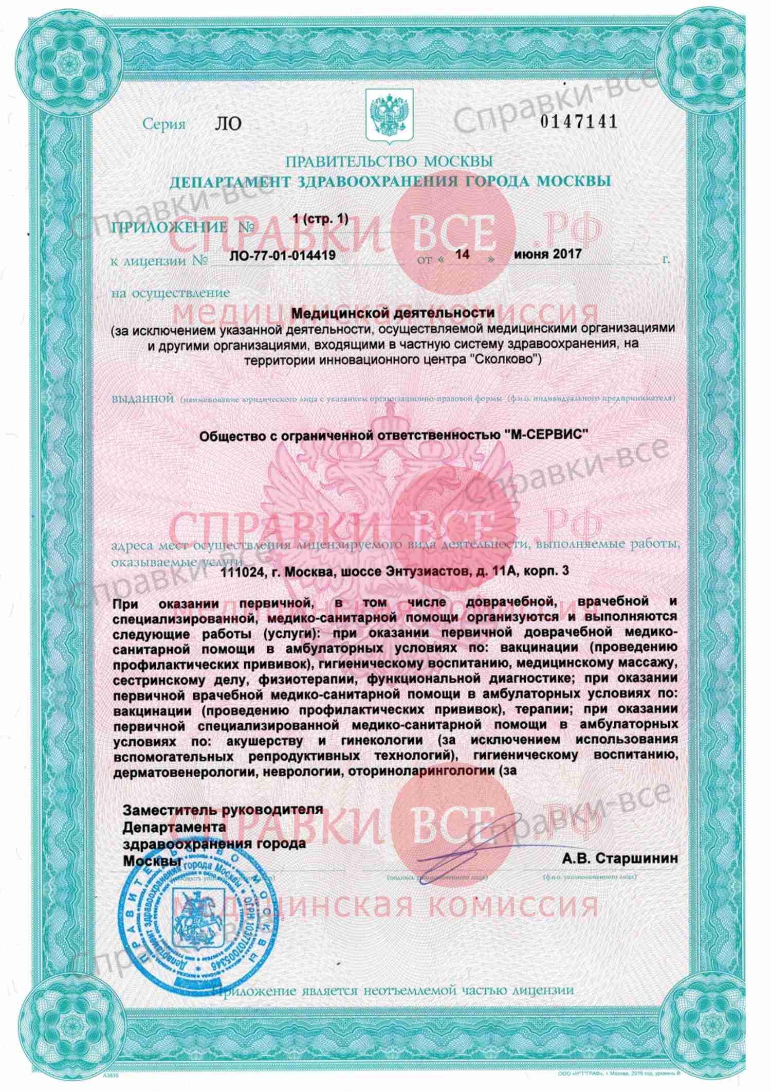 Лицензия медицинской комиссии на Авиамоторной 3