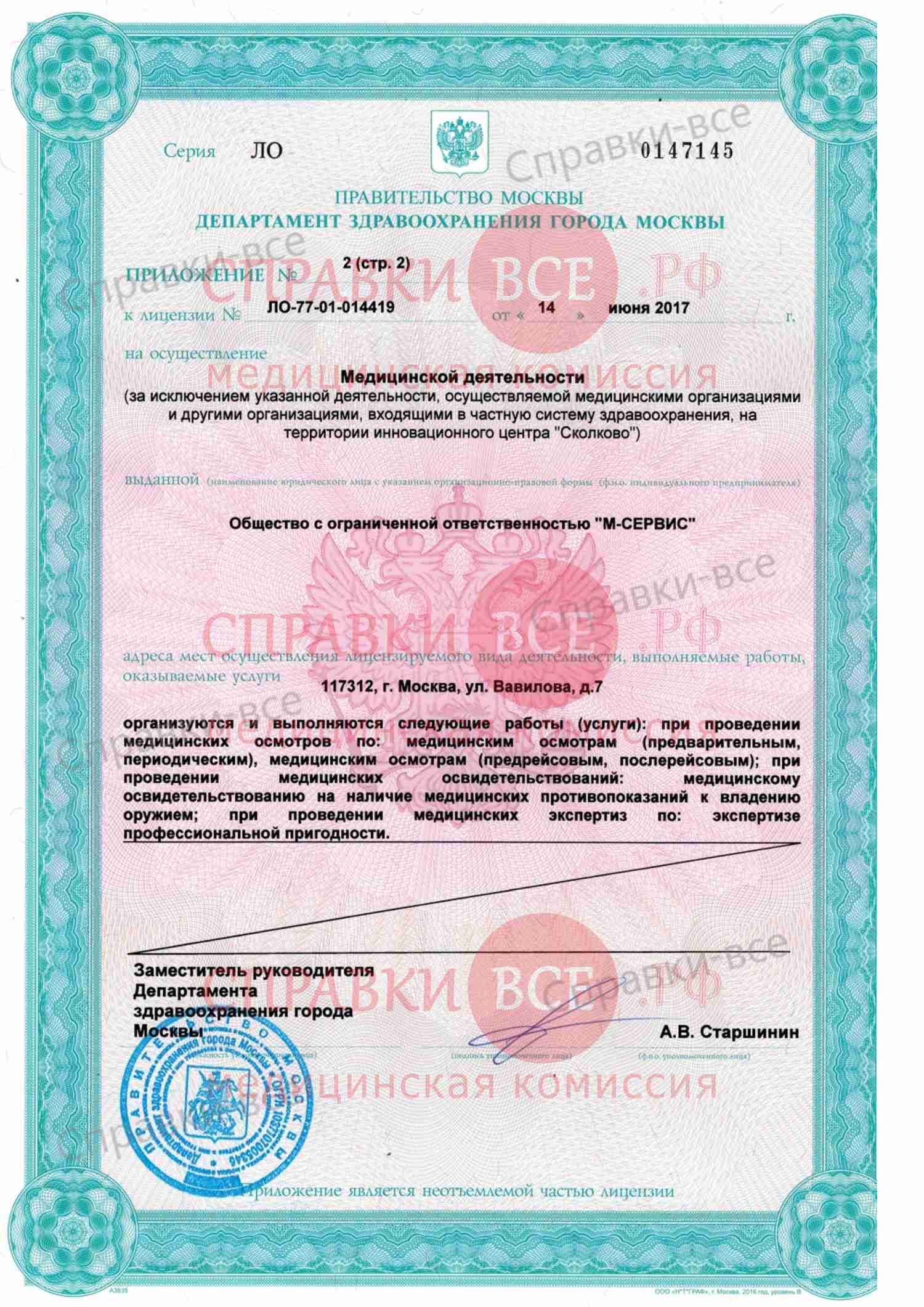 Лицензия медицинской комиссии на Ленинском проспекте 2