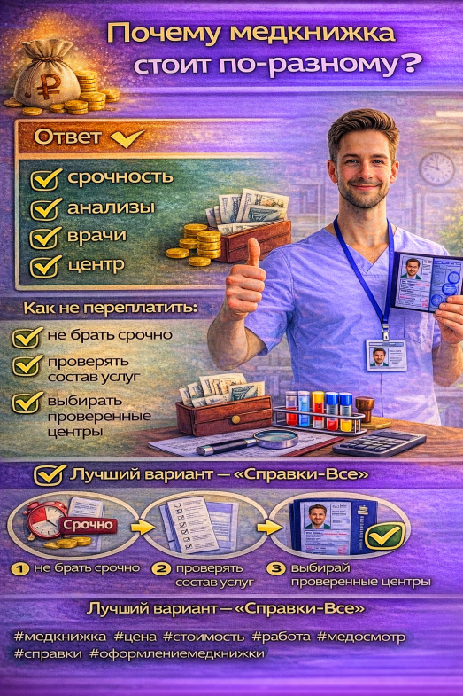 От чего зависит цена медкнижки