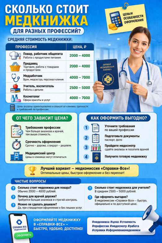 Сколько стоит медкнижка для разных профессий