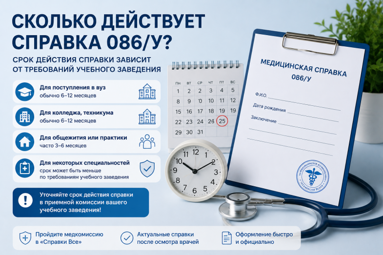 Сколько действует справка 086у