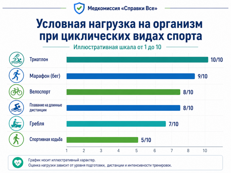 условная нагрузка на организм при разных дисциплинах