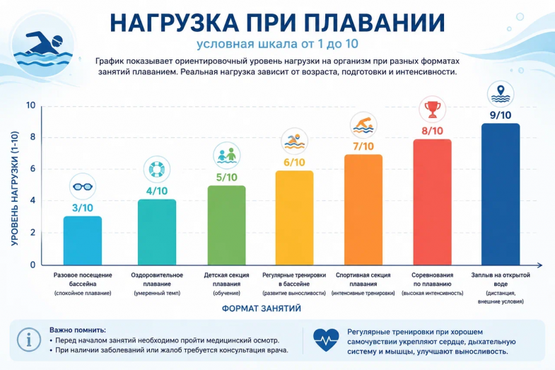 нагрузка при разных форматах занятий плаванием