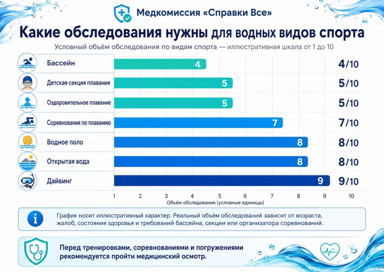 объём обследований для водных видов спорта