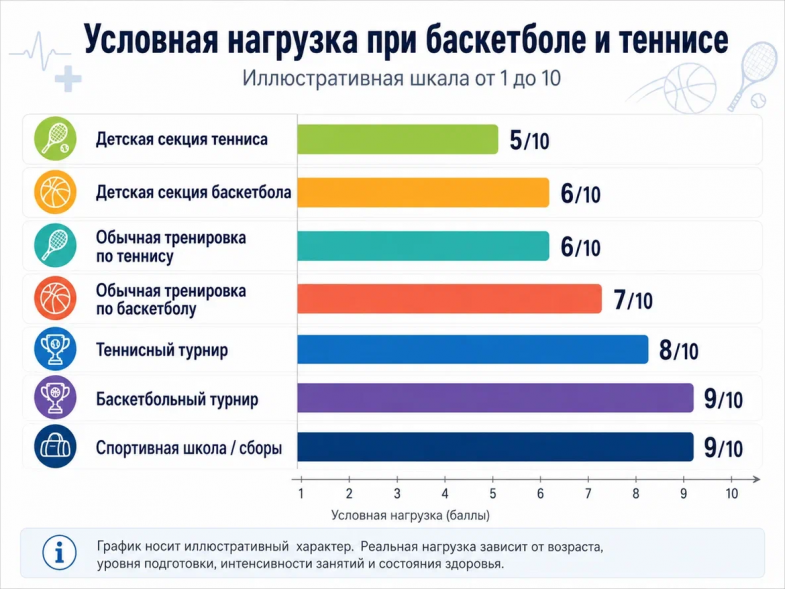условная нагрузка при баскетболе и теннисе