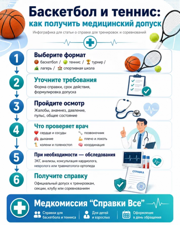 как получить медицинскую справку для баскетбола и тенниса