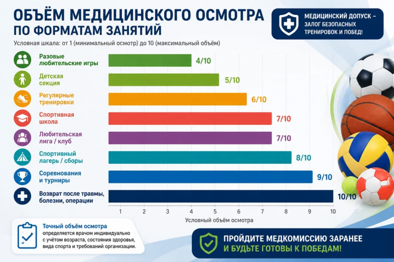объём медицинского осмотра по форматам командного спорта